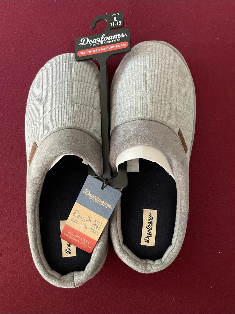 Dearfoams Bound Scuff Gel infused memory foam Mens Large 11-12 NWT